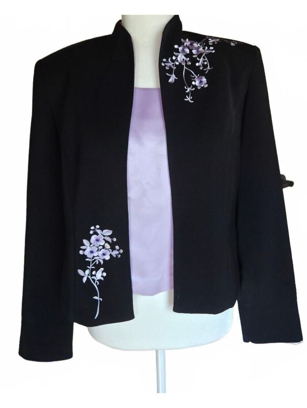 Vintage Jessica Howard 90s Embroidered Blazer Jacket Lilac Satin Tank Set 10 USA